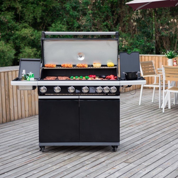 GRADE A2 - Boss Grill Alabama Elite 6 Burner Gas BBQ with Side Burner in Black
