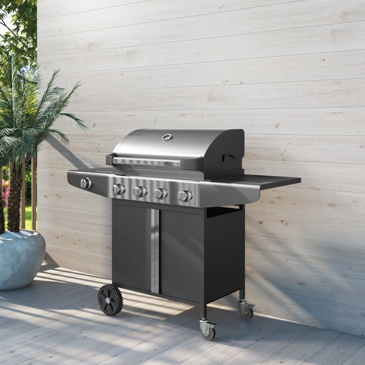 GRADE A2 - The Kentucky Premium 4 + 1 Burner Black Gas BBQ