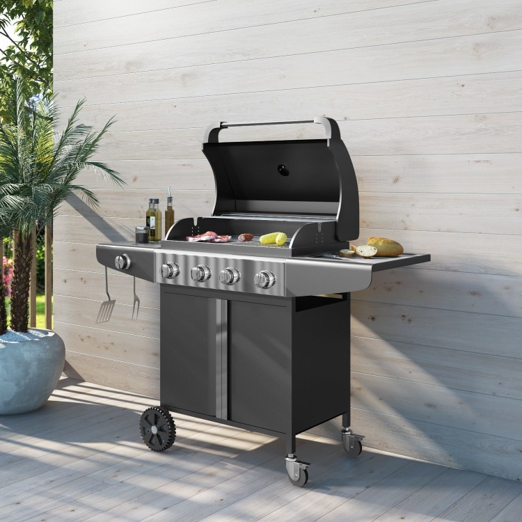GRADE A2 - The Kentucky Premium 4 + 1 Burner Black Gas BBQ