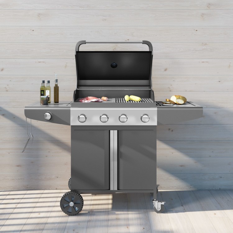 GRADE A2 - The Kentucky Premium 4 + 1 Burner Black Gas BBQ