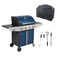 Boss Grill Kentucky Premium - 4 Burner Gas BBQ Grill with Side Burner - Blue