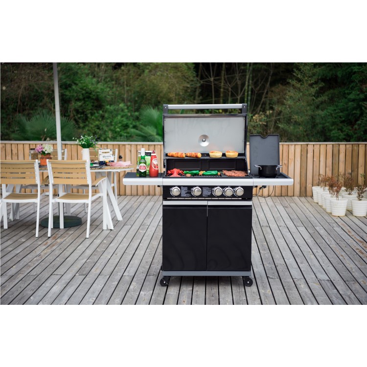 Refurbished Boss Grill Alabama Elite - 4 Burner Gas BBQ Grill with Side Burner - Black