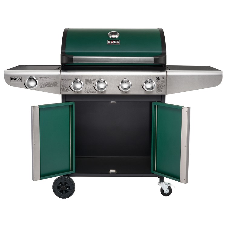 Boss Grill Kentucky Premium - 4 Burner Gas BBQ Grill with Side Burner - Green