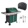 Boss Grill Kentucky Premium - 4 Burner Gas BBQ Grill with Side Burner - Green