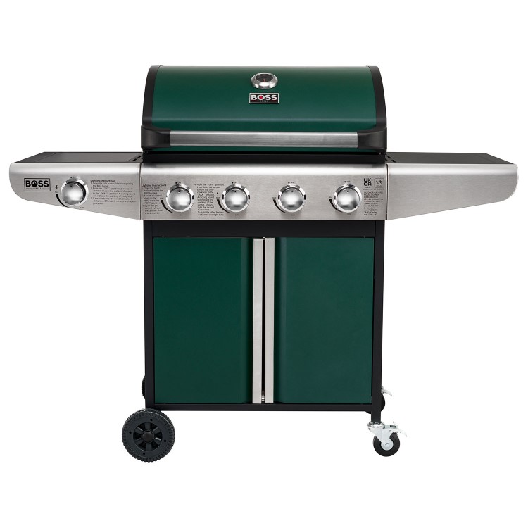 Boss Grill Kentucky Premium - 4 Burner Gas BBQ Grill with Side Burner - Green