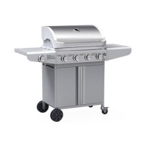 GRADE A2 - The Kentucky Premium 4 Burner Gas BBQ in Silver - Includes BBQ Cover and Utensil Set