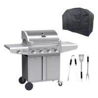 Boss Grill Kentucky Premium - 4 Burner Gas BBQ Grill with Side Burner - Stainless Steel Boss Grill Kentucky Premium - 4 Burner Gas BBQ Grill with Side Burner - Stainless Steel