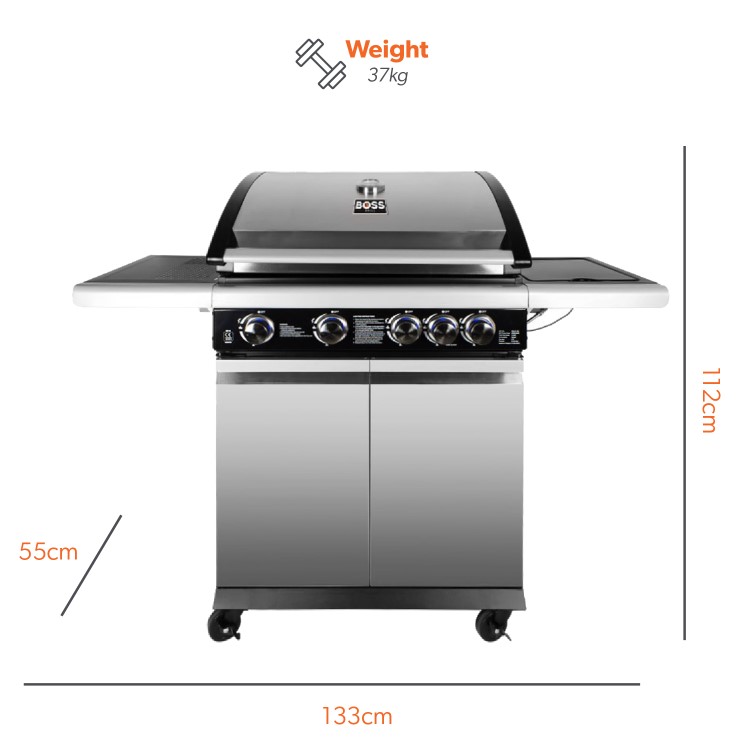 Refurbished Boss Grill Alabama Elite - 4 Burner Gas BBQ with Side Burner - Stainless Steel 
