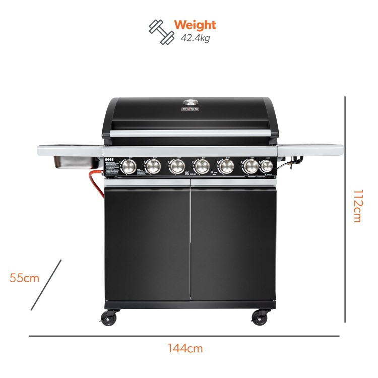 Refurbished Boss Grill Alabama Elite IQBBQ6BBL 6 Burner Gas BBQ with Side Burner in Black