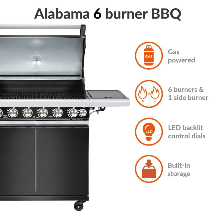 Refurbished Boss Grill Alabama Elite IQBBQ6BBL 6 Burner Gas BBQ with Side Burner in Black