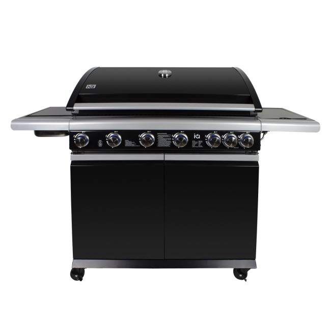 GRADE A2 - The Alabama 6 Burner Gas BBQ in Black Stainless Steel with Free BBQ Cover