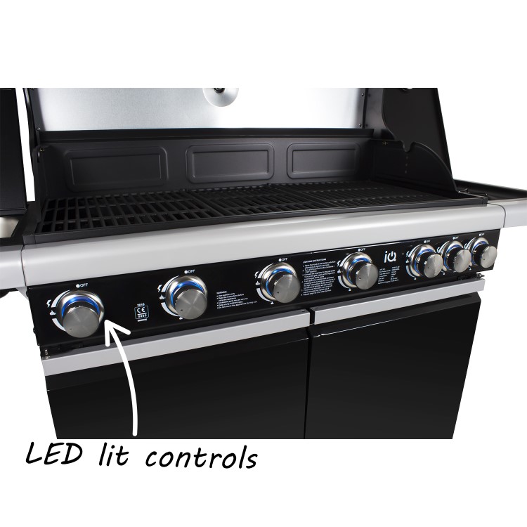 GRADE A1 - The Tennessee Elite 6 Burner Gas Black BBQ - Includes BBQ Cover and Utensil Set