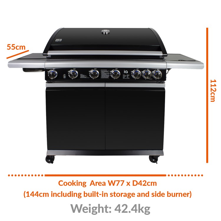 GRADE A2 - The Alabama 6 Burner Gas BBQ in Black Stainless Steel with Free BBQ Cover