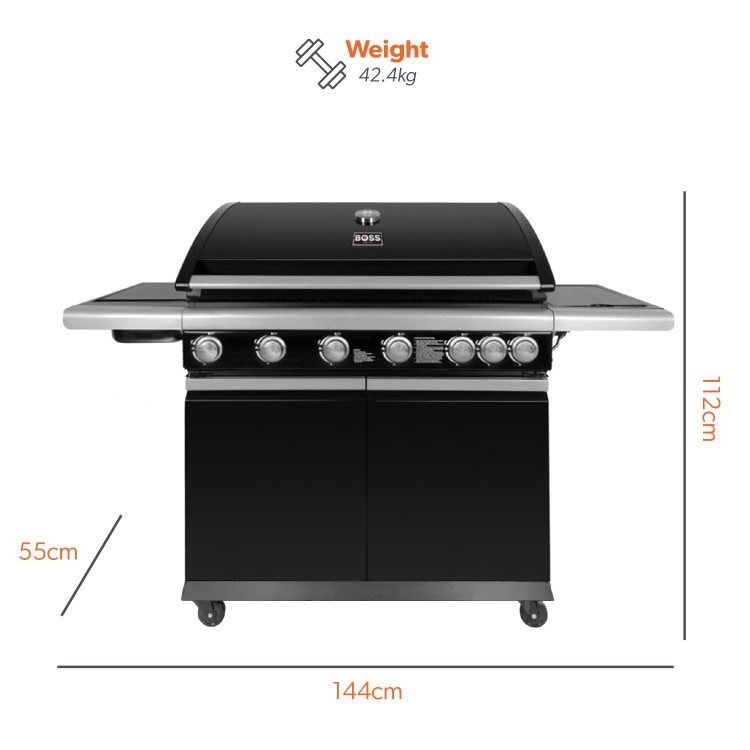 Refurbished Boss Grill Alabama Elite IQBBQ6BBL 6 Burner Gas BBQ with Side Burner Black