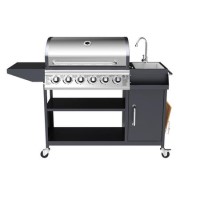 Boss Grill Texas Slimline Outdoor Kitchen - 6 Burner Gas BBQ with Sink - Black