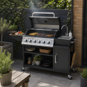 IQBBQ6BCOMPKIT Boss Grill Texas Slimline Outdoor Kitchen - 6 Burner Gas BBQ with Sink and Chopping Board - Black