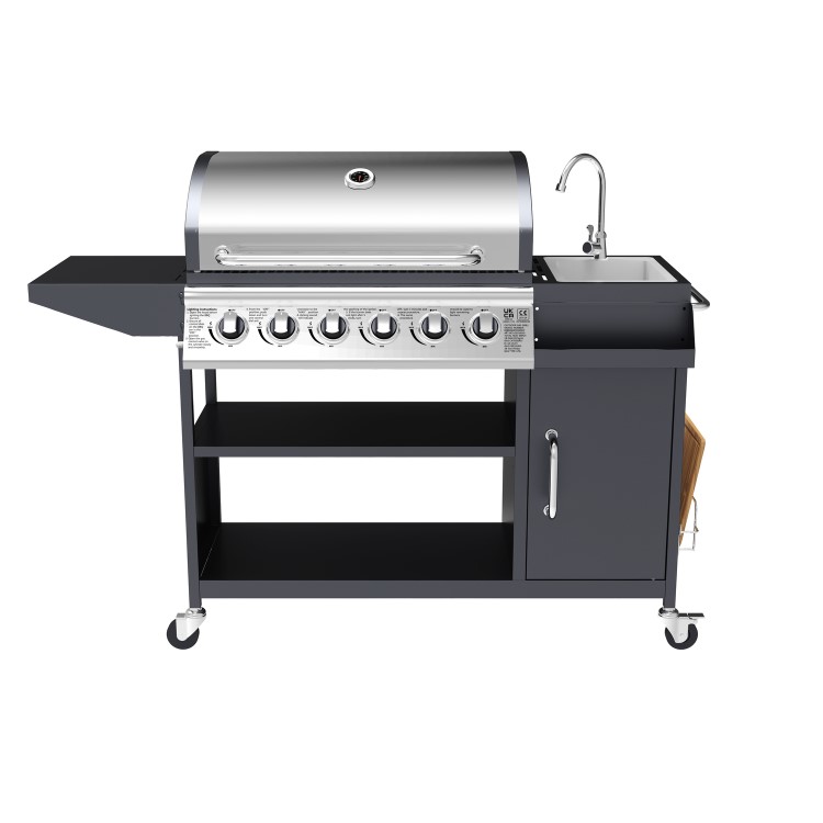 Boss Grill Texas Slimline Outdoor Kitchen - 6 Burner Gas BBQ with Sink - Black