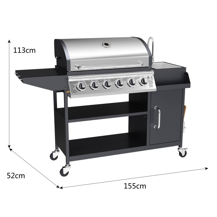 Boss Grill Texas Slimline Outdoor Kitchen - 6 Burner Gas BBQ with Sink - Black