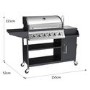 Boss Grill Texas Slimline Outdoor Kitchen - 6 Burner Gas BBQ with Sink and Chopping Board - Black