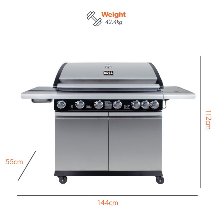 Refurbished Boss Grill Alabama Elite - 6 Burner Gas BBQ with Side Burner - Stainless Steel