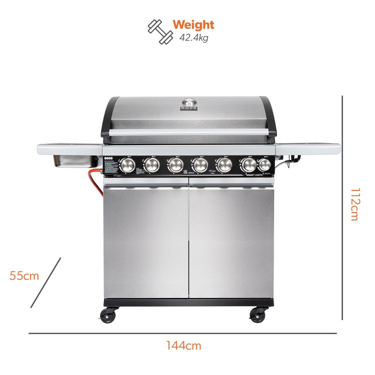 Refurbished Boss Grill Alabama Elite - 6 Burner Gas BBQ with Side Burner - Stainless Steel