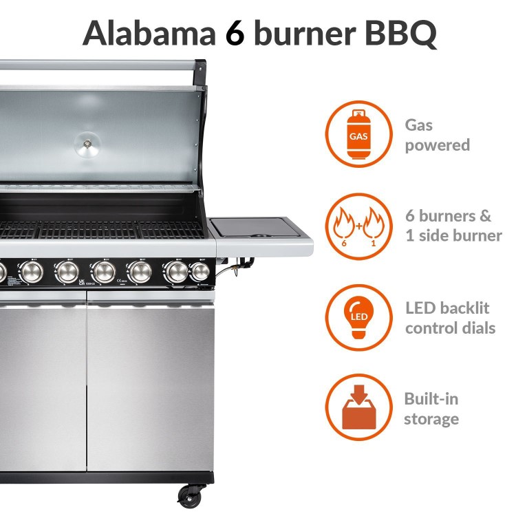 Refurbished Boss Grill Alabama Elite - 6 Burner Gas BBQ with Side Burner - Stainless Steel
