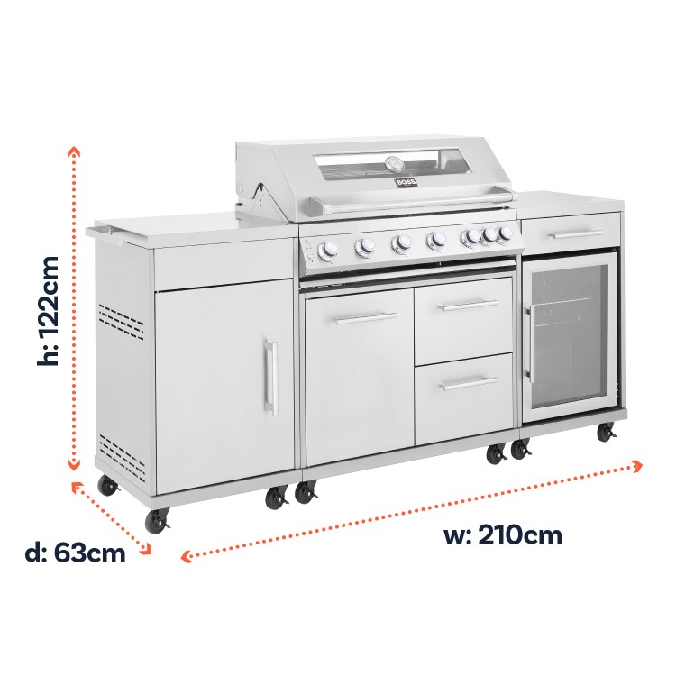 Boss Grill Premium Modular 6 Burner Built-In BBQ with Fridge - Stainless Steel 