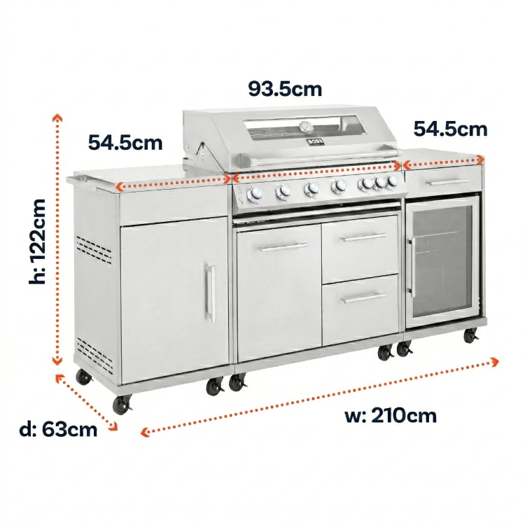 Boss Grill Premium Modular 6 Burner Built-In BBQ with Fridge - Stainless Steel 