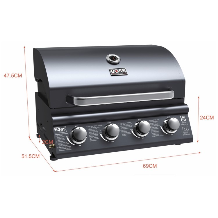 Boss Grill Texas Lone Star 4 Burner Built In Gas BBQ Grill - Black