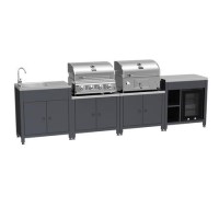Boss Grill All Star Pro Modular Dual Fuel Outdoor Kitchen - Built-In Gas & Charcoal BBQ with Fridge - Black