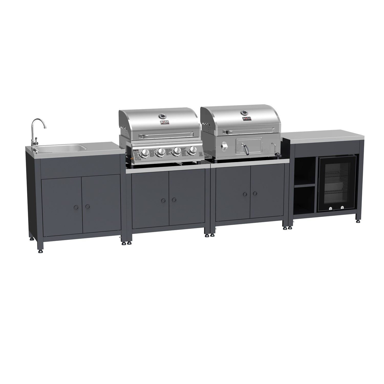 All Star Pro Modular Dual Fuel Outdoor Kitchen Built Gas & Charcoal BBQ Fridge