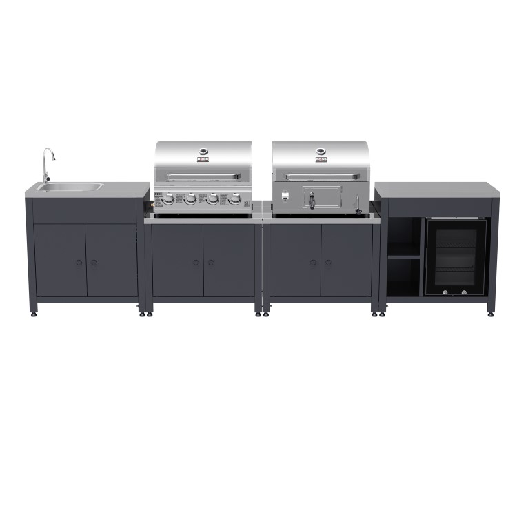 Boss Grill All Star Pro Modular Dual Fuel Outdoor Kitchen - Built-In Gas & Charcoal BBQ with Fridge - Black