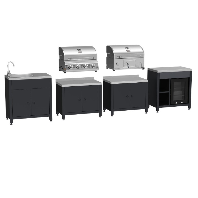 Boss Grill All Star Pro Modular Dual Fuel Outdoor Kitchen - Built-In Gas & Charcoal BBQ with Fridge - Black