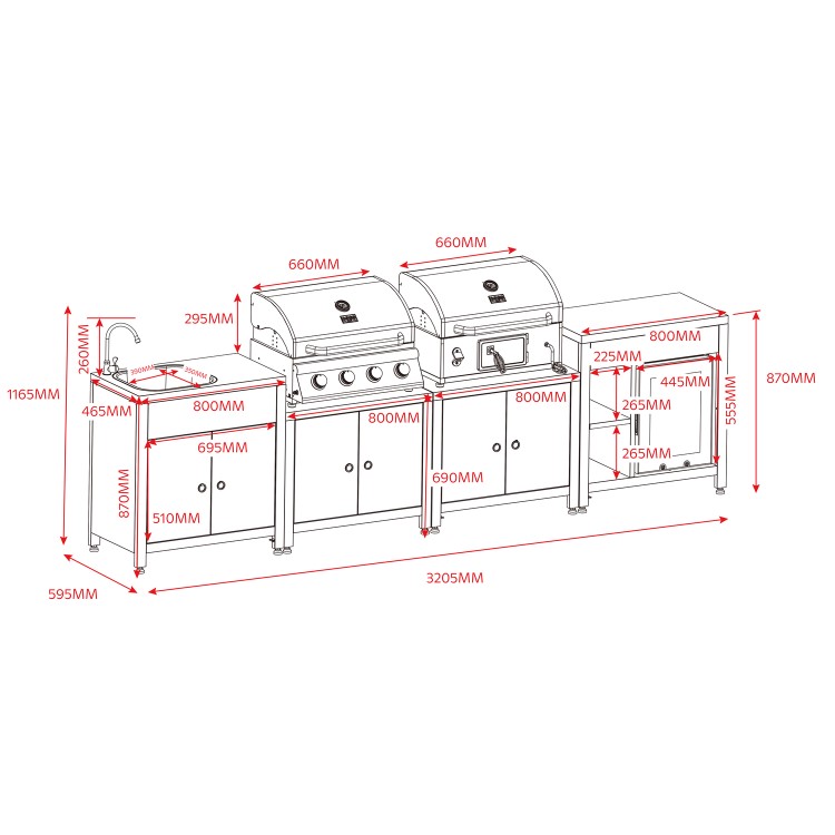 Boss Grill All Star Pro Modular Dual Fuel Outdoor Kitchen - Built-In Gas & Charcoal BBQ with Fridge - Black