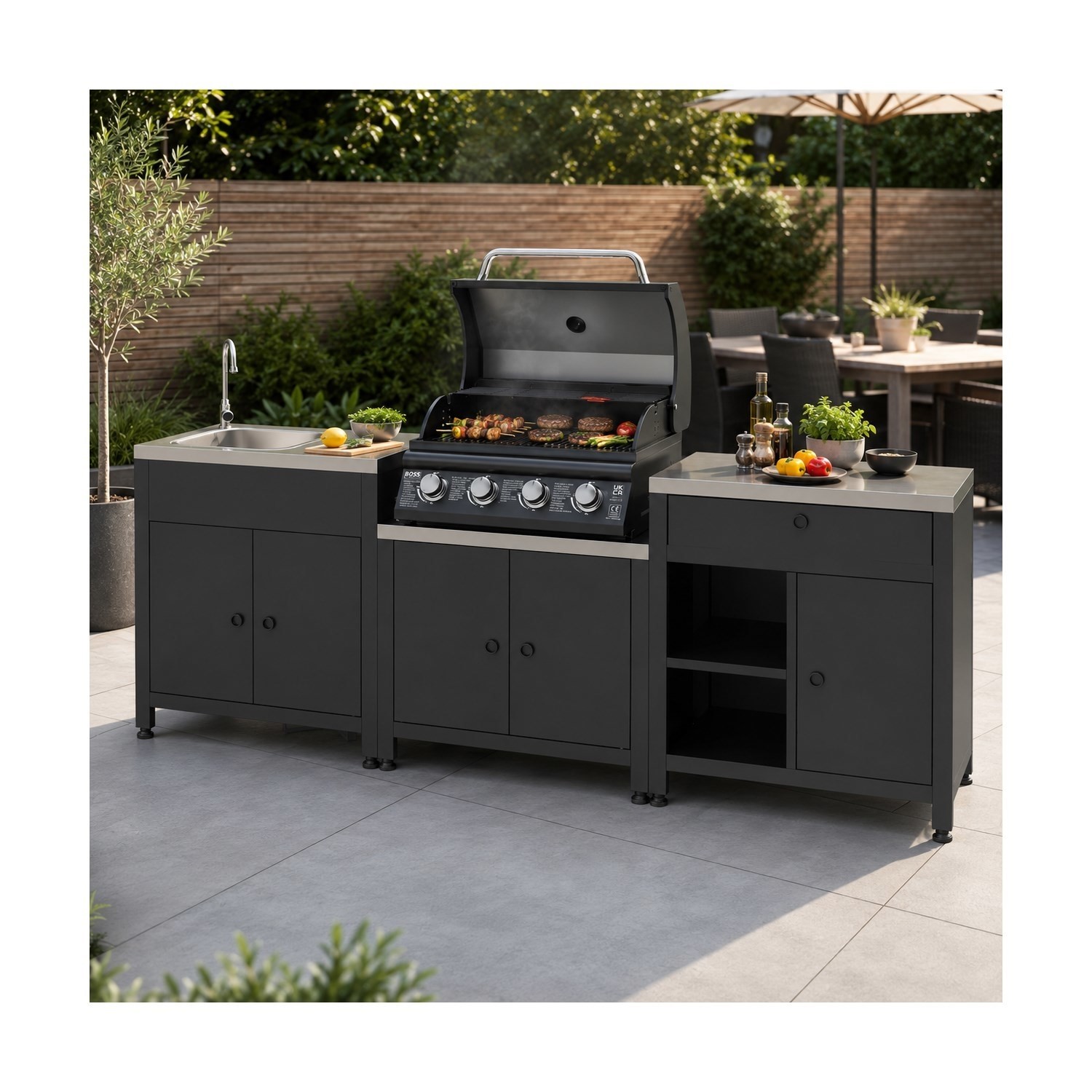 Boss Grill Texas All Star Outdoor Kitchen Modular – 4 Burner Gas BBQ Grill – Black