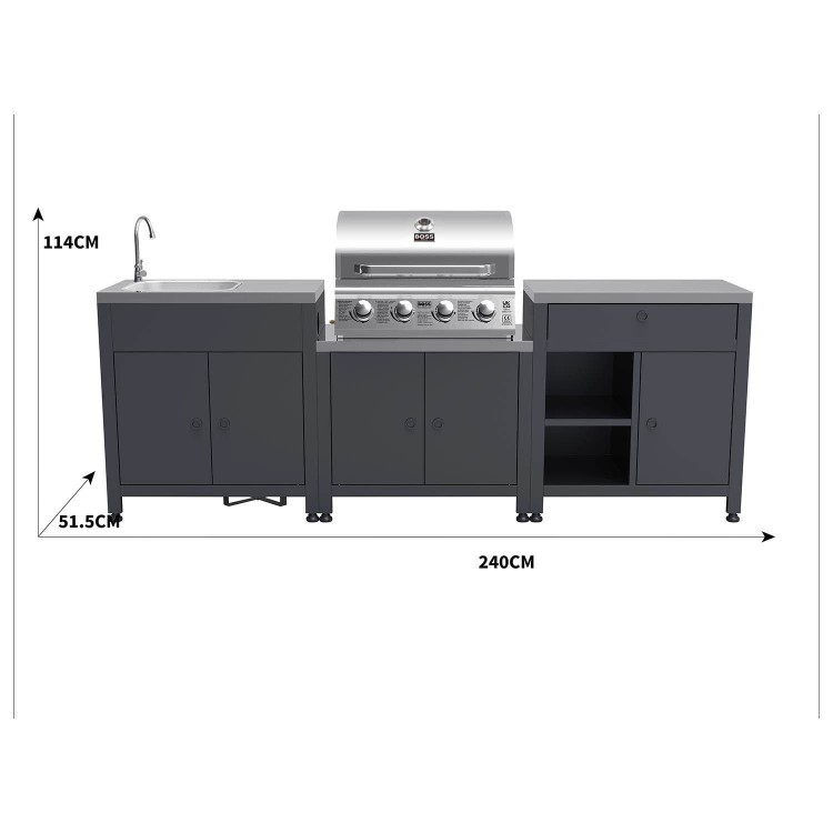 Boss Grill Texas All Star Outdoor Kitchen Modular - 4 Burner Gas BBQ Grill - Stainless Steel