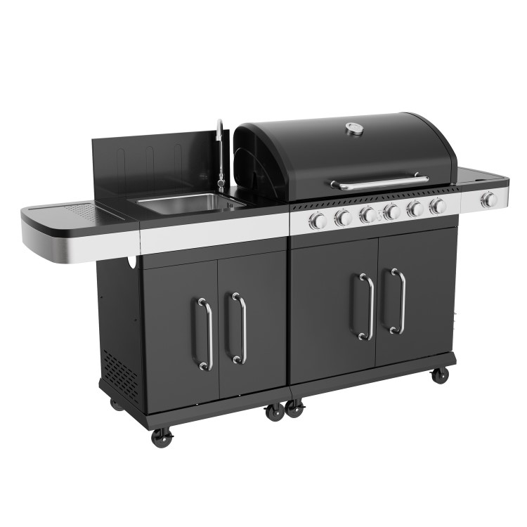 Boss Grill Alabama Modular Outdoor Kitchen - 6 Burner Gas BBQ with Sink - Black