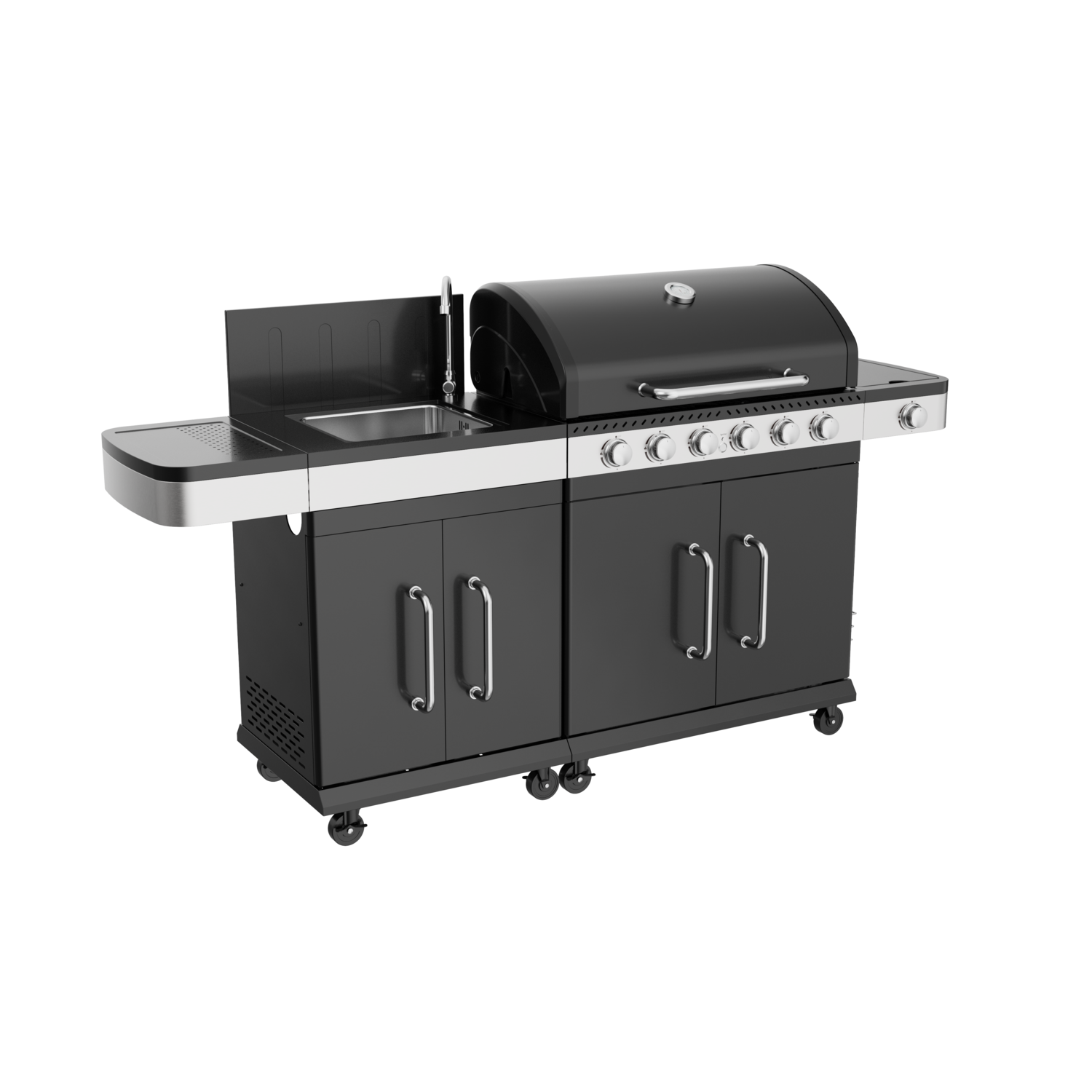 Boss Grill Alabama Modular Outdoor Kitchen – 6 Burner Gas BBQ with Sink – Black
