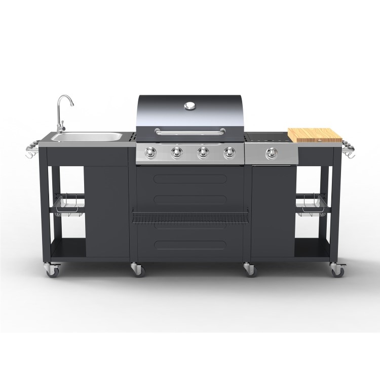GRADE A1 - The Texas Outdoor 4 Burner BBQ Kitchen - Includes BBQ Cover and Utensils Set