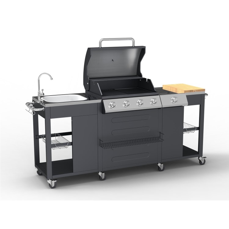 GRADE A1 - The Texas Outdoor 4 Burner BBQ Kitchen - Includes BBQ Cover and Utensils Set