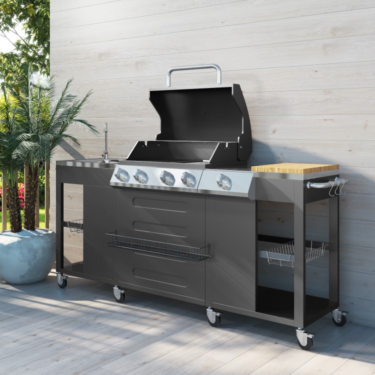 GRADE A1 - The Texas Outdoor 4 Burner BBQ Kitchen - Includes BBQ Cover and Utensils Set
