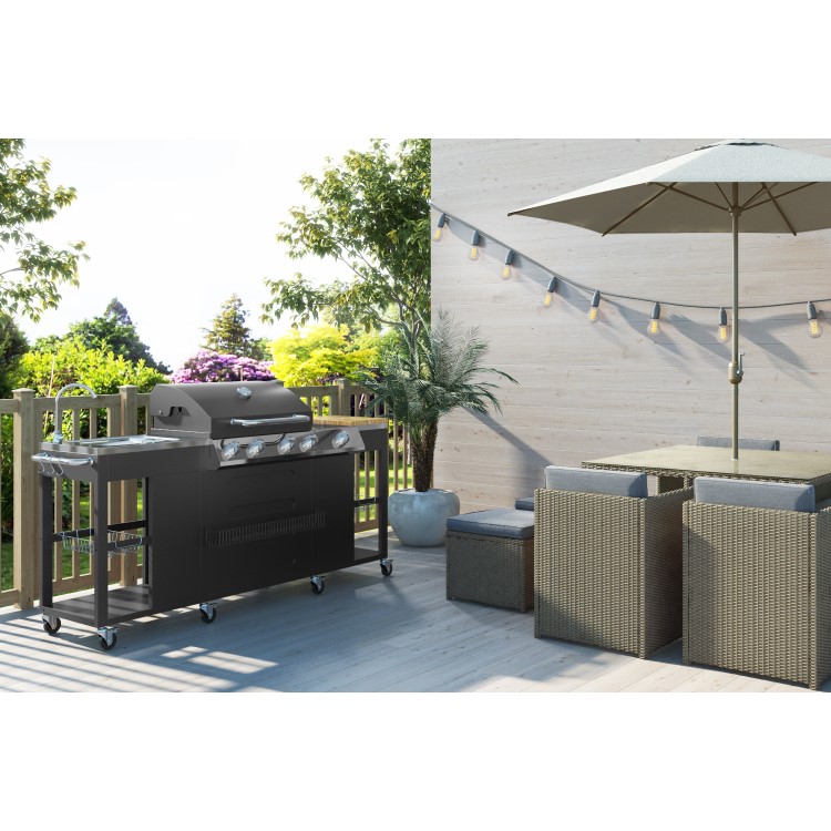 GRADE A1 - The Texas Outdoor 4 Burner BBQ Kitchen - Includes BBQ Cover and Utensils Set