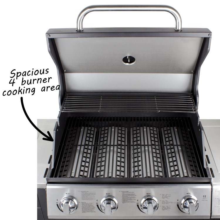 GRADE A1 - The Texas Outdoor 4 Burner BBQ Kitchen - Includes BBQ Cover and Utensils Set