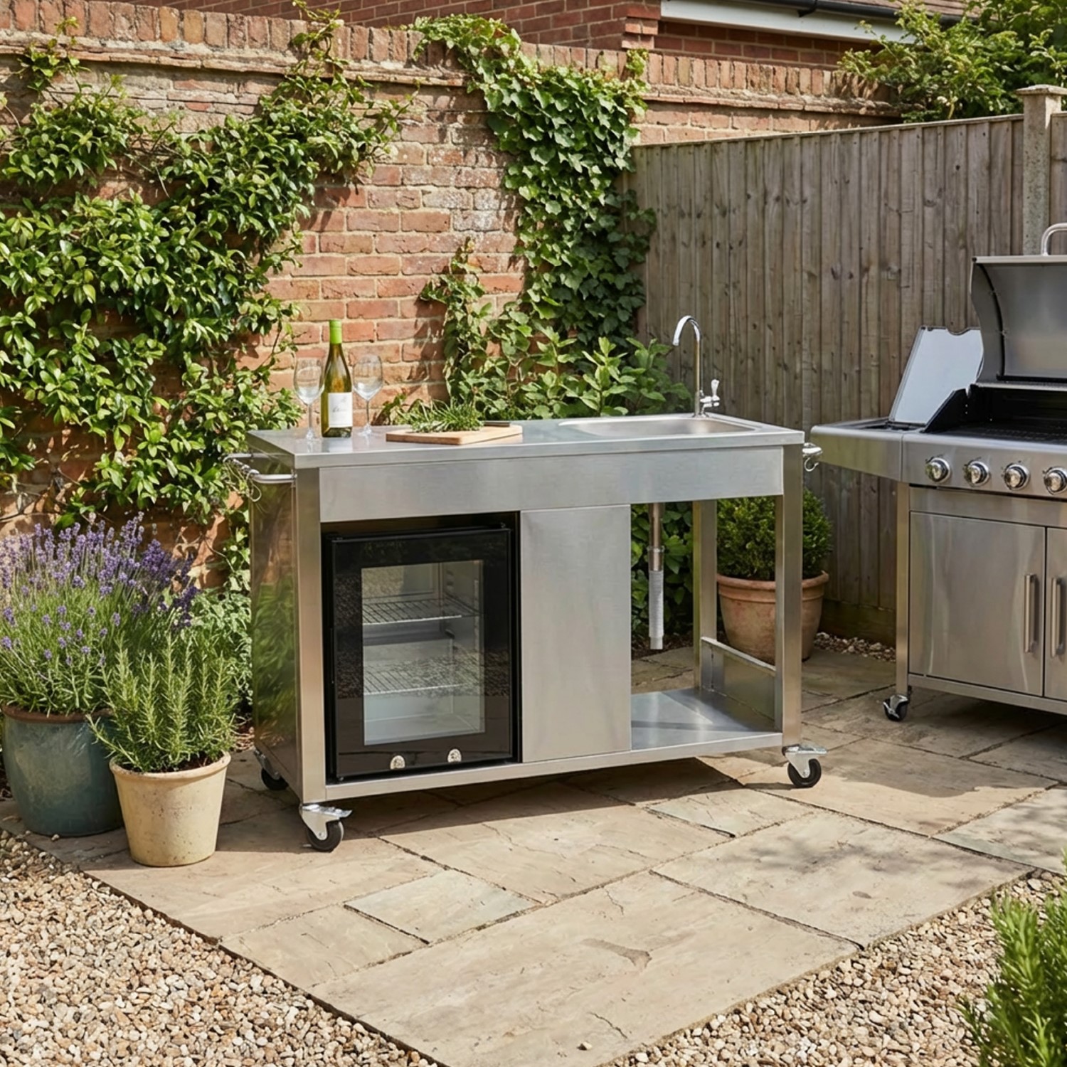 Stainless Steel BBQ Table Sink Fridge