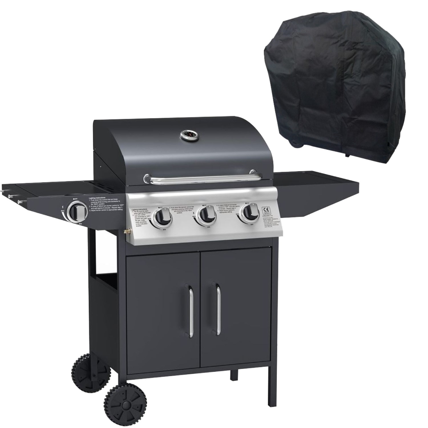 Boss Grill Georgia Classic - 3 Burner Gas BBQ Grill with Side Burner - Black