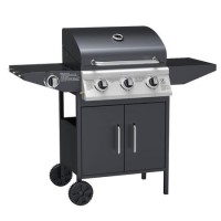Refurbished electriQ IQBQ3BCHTS The Georgia 3 Burner Gas BBQ with Side Burner in Black 
