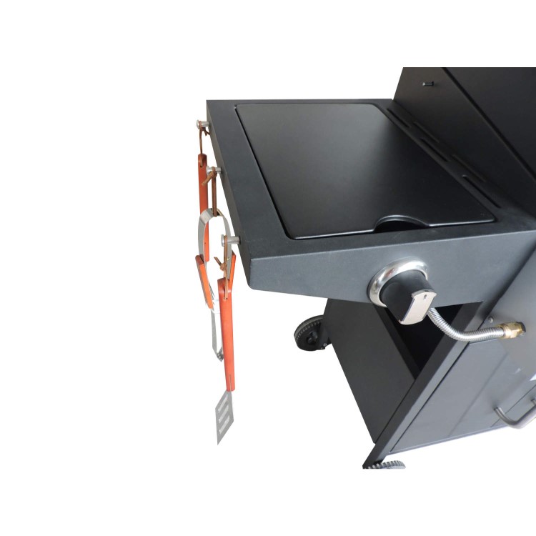 GRADE A3 - Heavy cosmetic damage - iQ 3 Burner Gas BBQ with Side Burner. Free Accessory Pack Includes BBQ Cover and Utensil Set