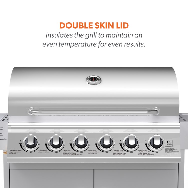 Refurbished The Georgia Classic 6 Burner Gas BBQ with Side Burner in Silver