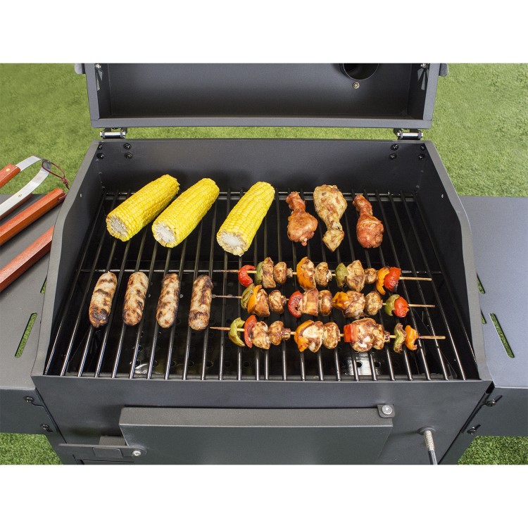 Refurbished electriQ Charcoal American Grill BBQ with Chimney Smoker Function and Free Accessory Pack Includes BBQ Cover and Utensil Set