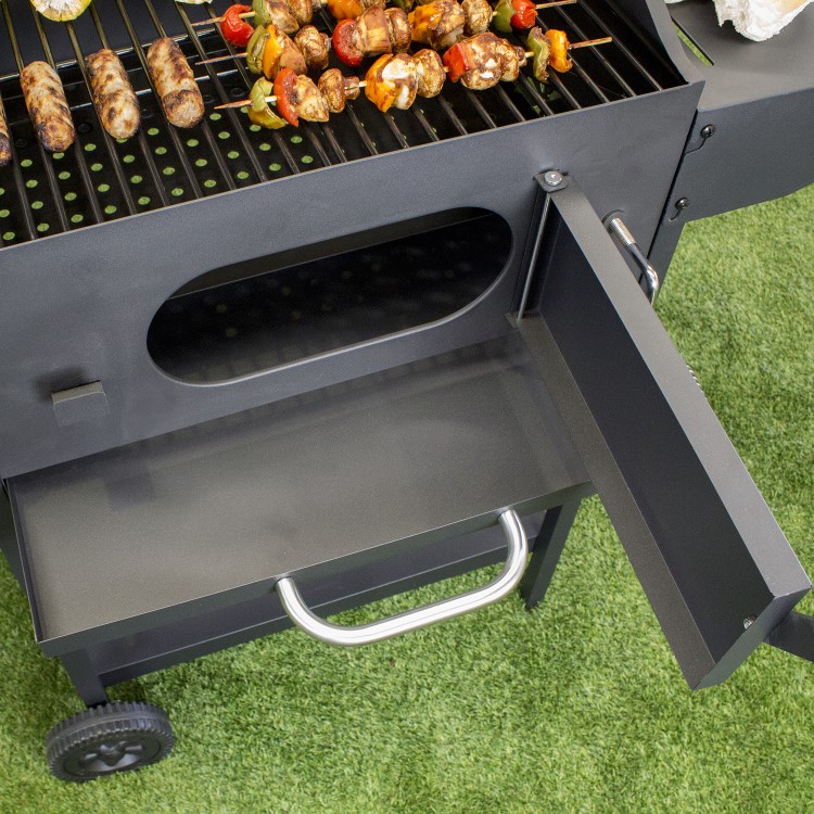 Refurbished electriQ Charcoal American Grill BBQ with Chimney Smoker Function and Free Accessory Pack Includes BBQ Cover and Utensil Set